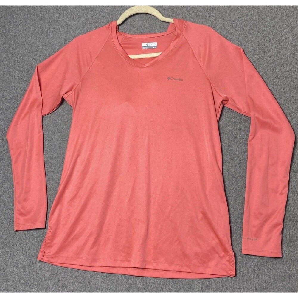 Columbia Womens Orange Omni Shade Pullover Hoodie Top Long Sleeves Hiking Sz M